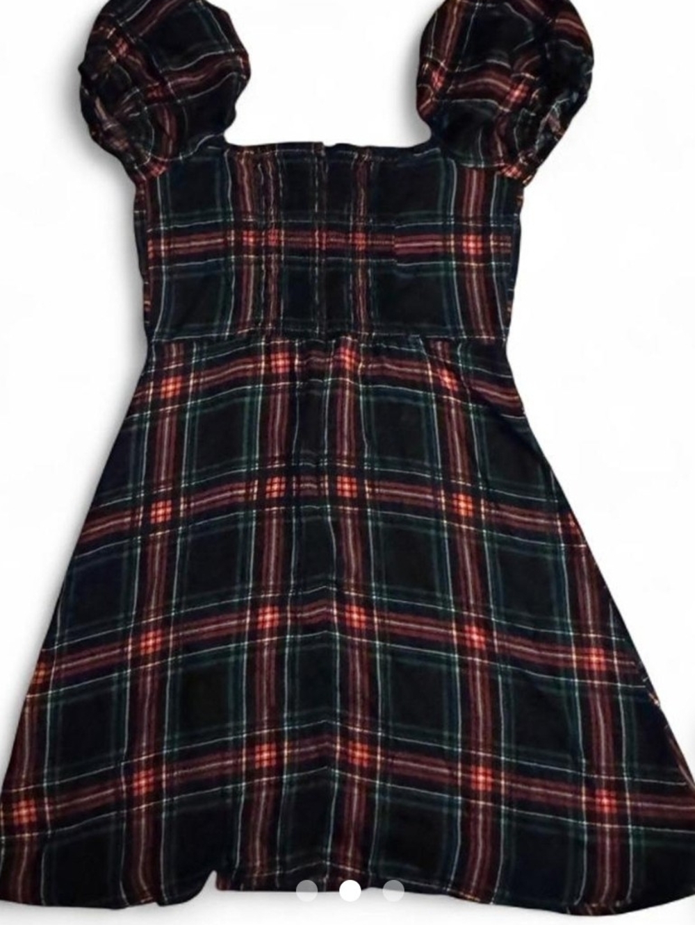 Francesca's Collections Plaid Puff-Sleeve Dress - Red, Green & Black